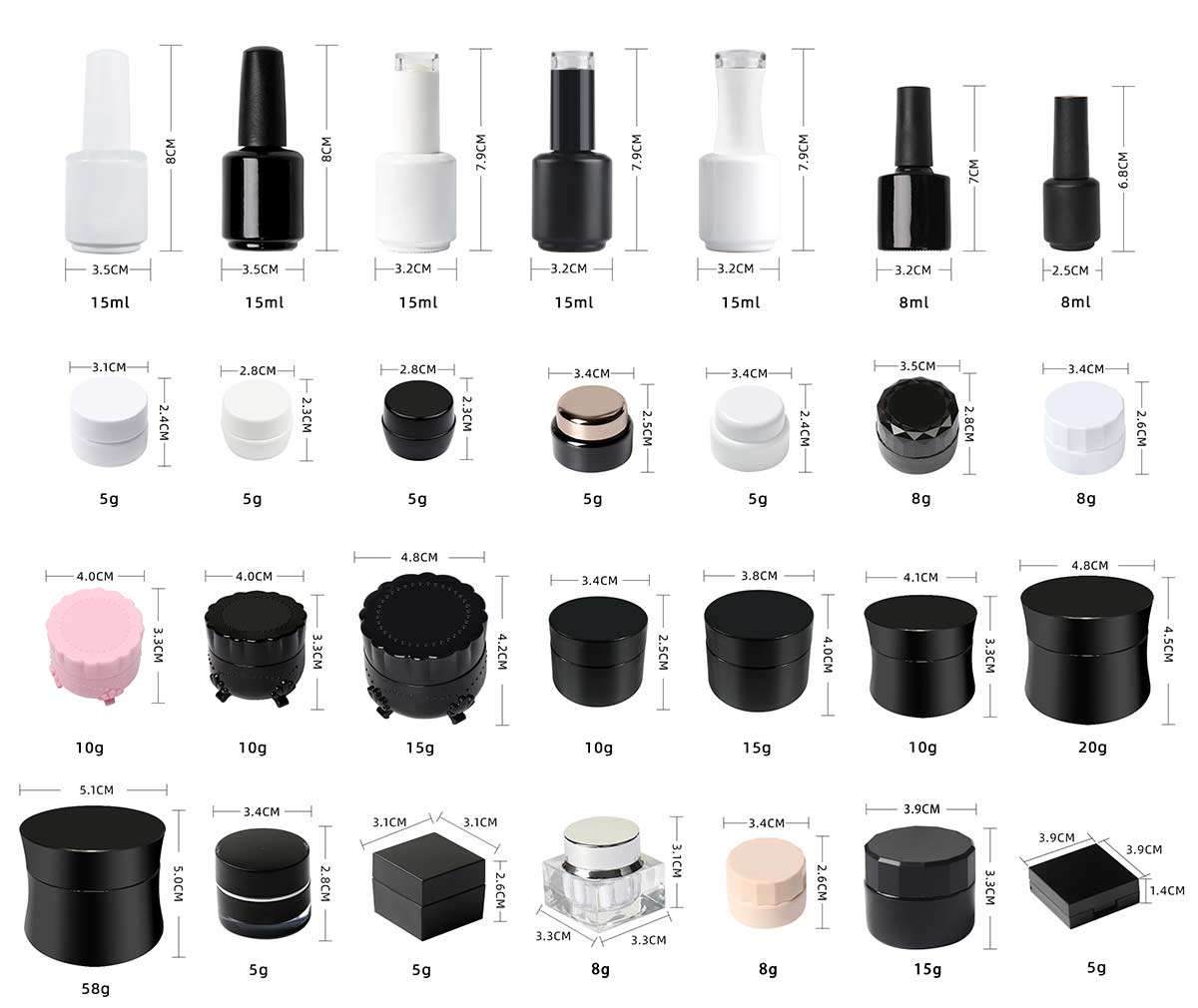 Универсальные средства для ногтей Susansay, являясь продуктом B2B-дистрибуции, могут быть представлены в виде разнообразных упаковочных материалов различной вместимости | Susansay